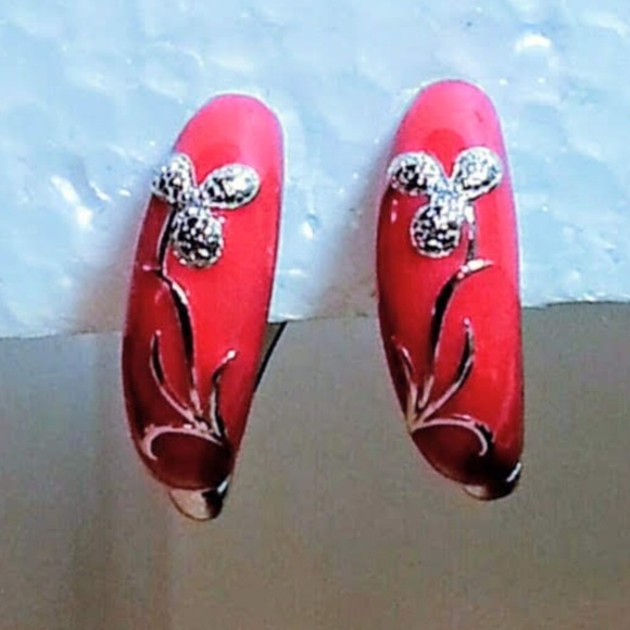 Swarovski pink enamel on .925 sterling earrings